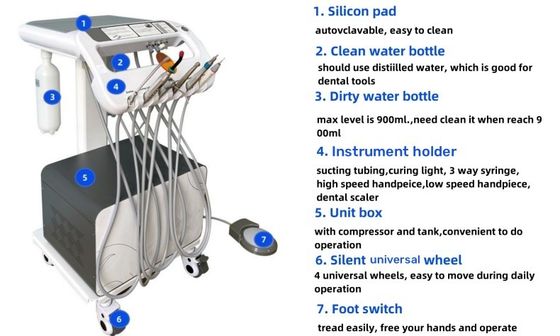 Mobilne zestawy do leczenia stomatologicznego w wózku dla chirurgii stomatologicznej Cichy mobilny turbina stomatologiczna 550W Przenośny wózek stomatologiczny