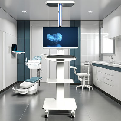 Biały skanner stomatologiczny do ust Mobilny wózek z uchwytem monitora Metalowy wózek z instrumentami stomatologicznymi Przenośny wózek stomatologiczny