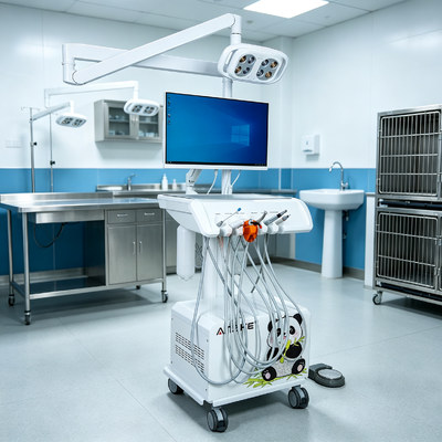 Dobra cena. Przenośny weterynaryjny unit stomatologiczny z lampą LED 8-żarówkową i wbudowanym kompresorem powietrza do kliniki weterynaryjnej w Internecie
